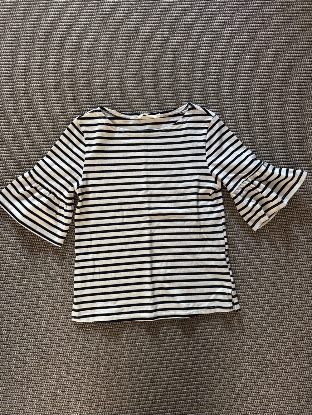Ellison Black & White Striped Boatneck Top
